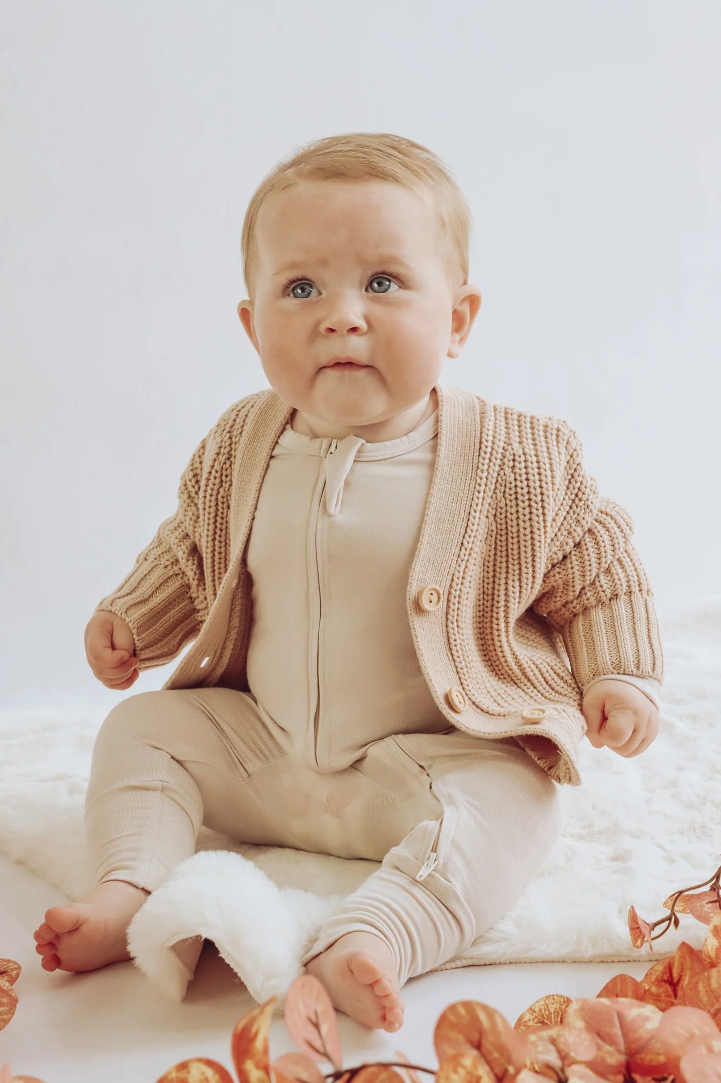 Bamboo Zipper Onesie - Oat Beige