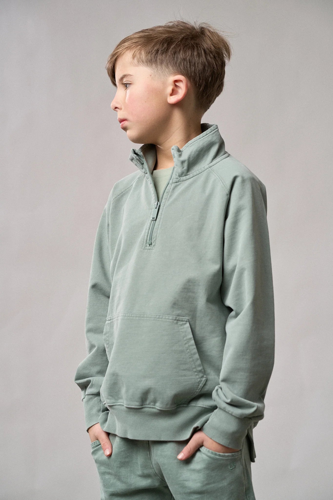 Quarter Zip Pullover - Basil Wash