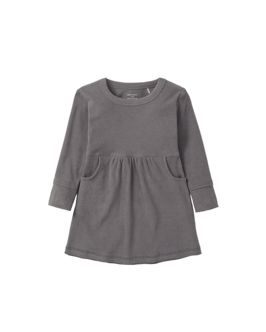 Long Sleeve Ribbed Dress - Graphite