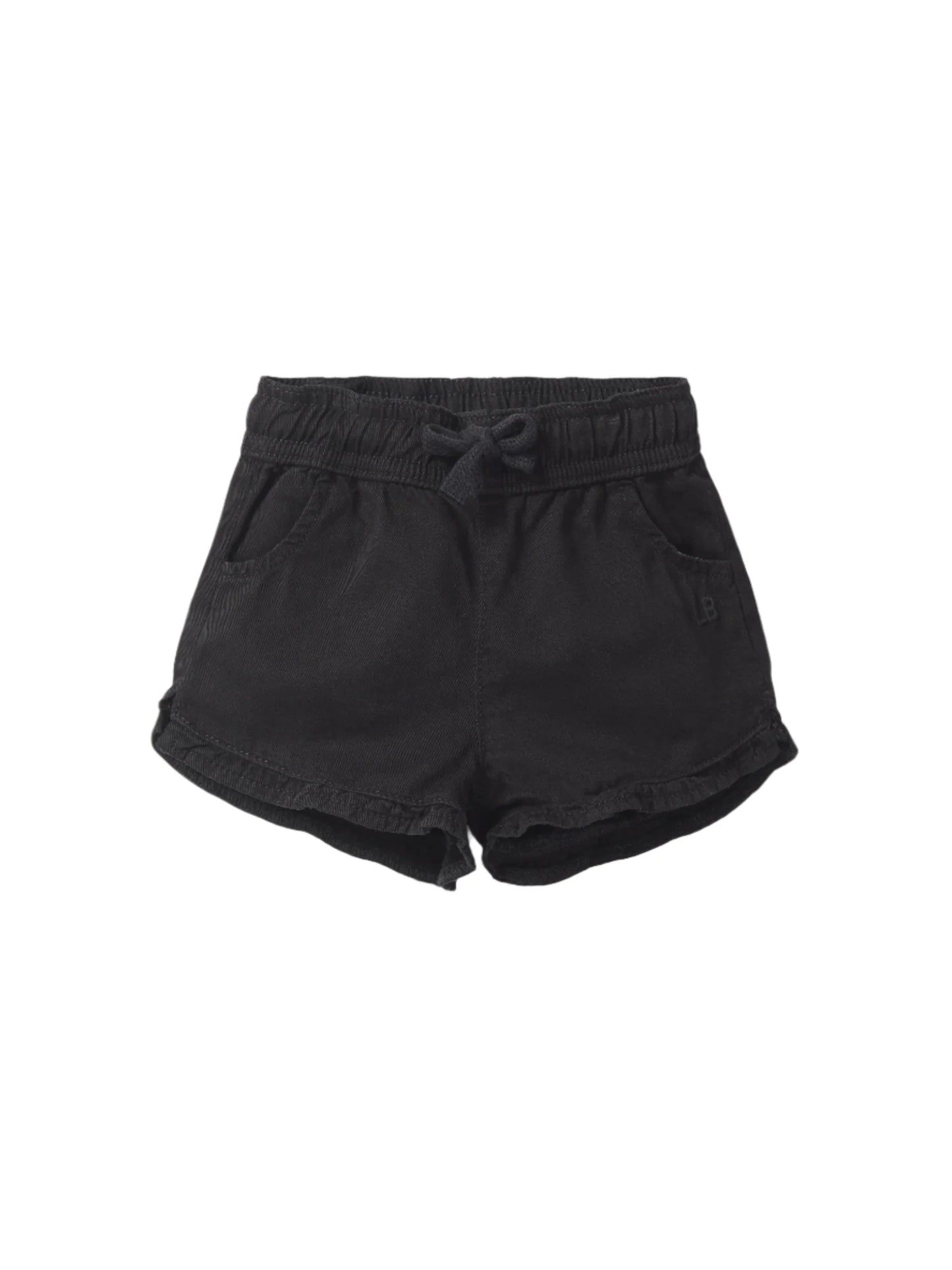 Ruffle Cotton Twill Short - Black