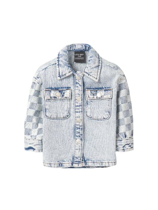 Checkered Denim Shacket - Light Wash