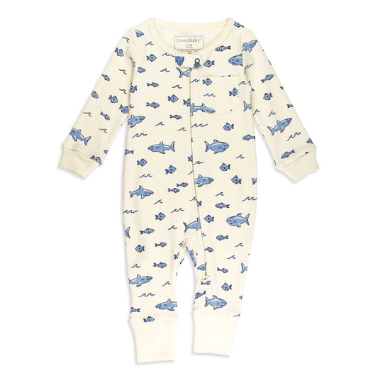 Tropic-Pals Shark Organic Footless 2-Way Zipper Romper