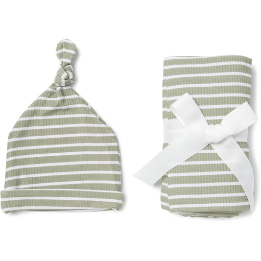 Swaddle Set - Olive Stripe Ribbed