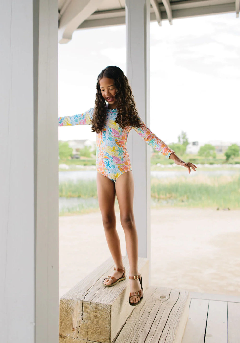 Lyanna Long Sleeve Swim in Beach Scenes | Girls Swim | Upf 50
