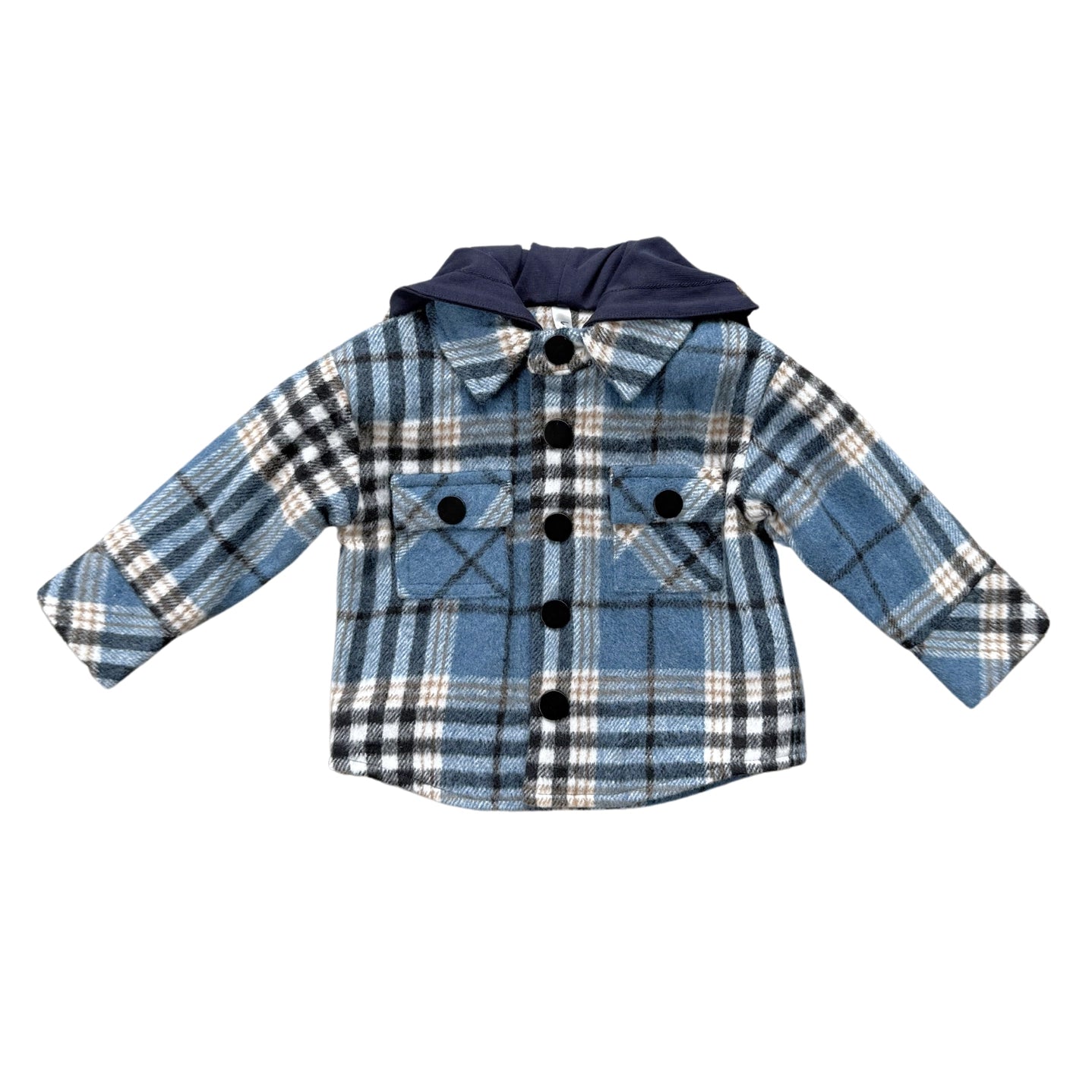 Hooded Shacket - Blue Plaid