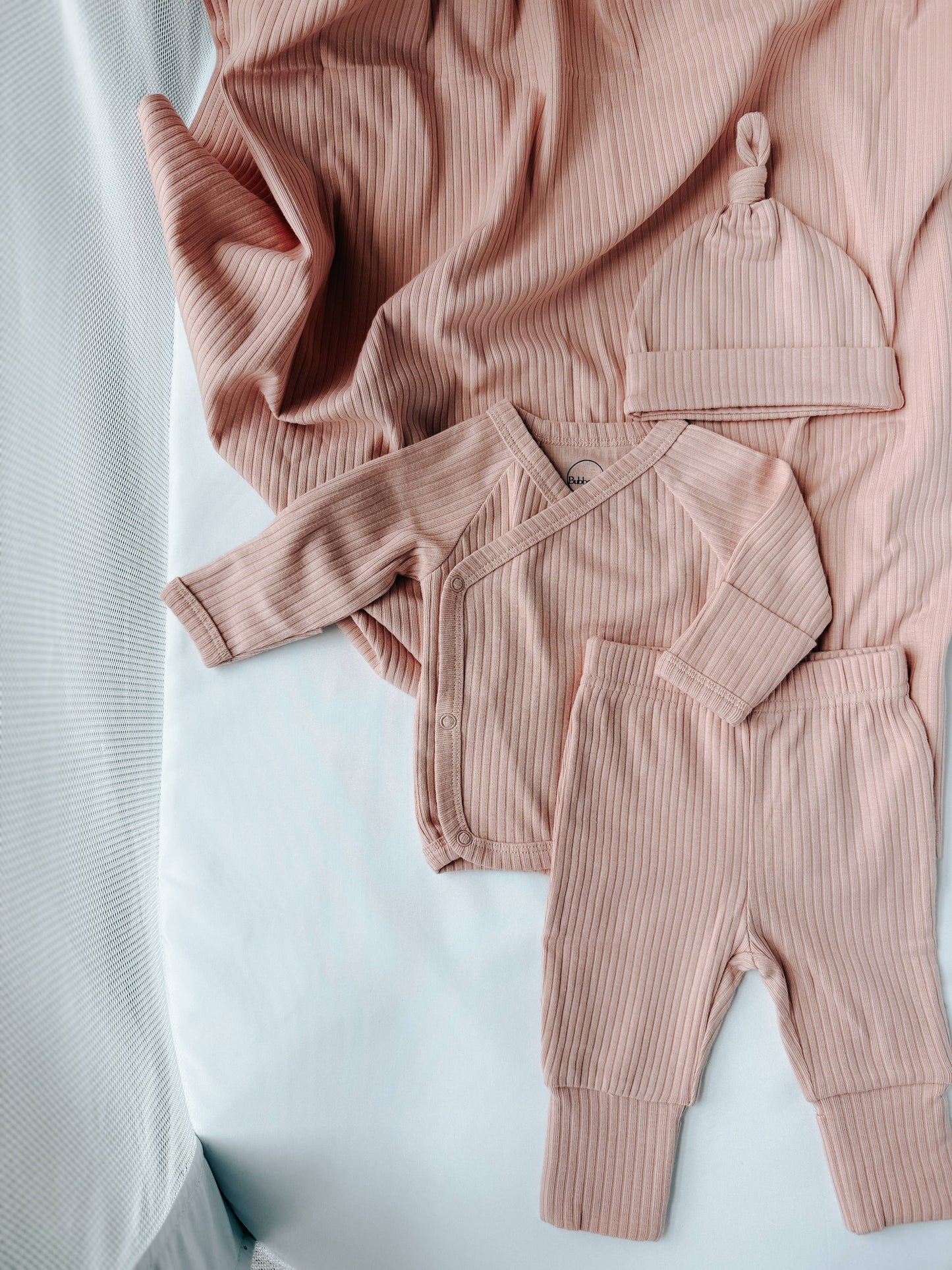 Organic Newborn Going Home Ribbed Set - Blush