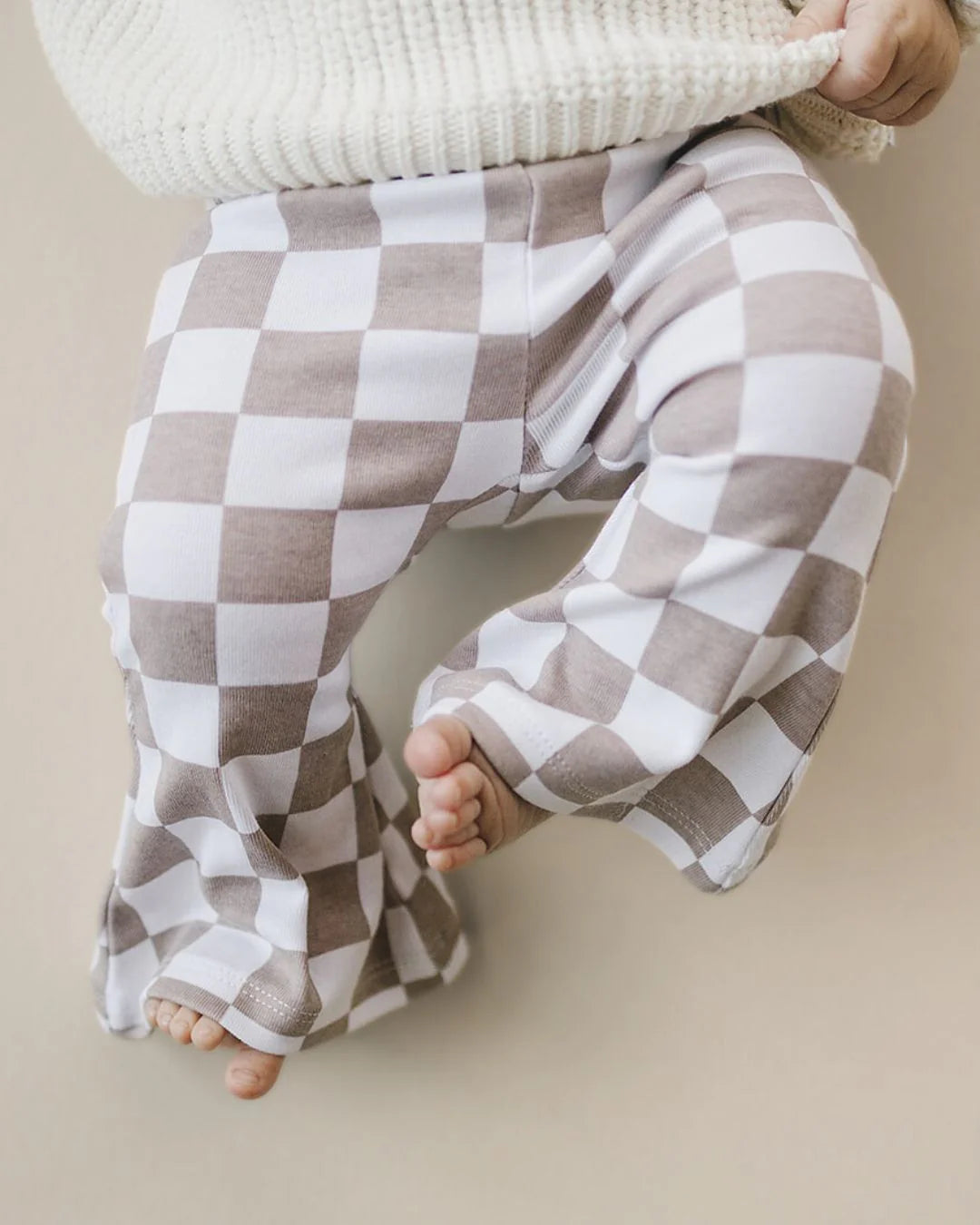 Checkered Flare Pants - Latte