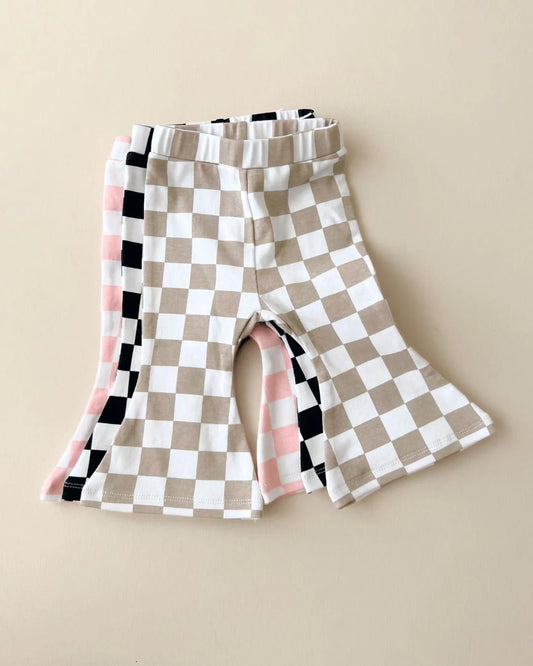 Checkered Flare Pants - Latte