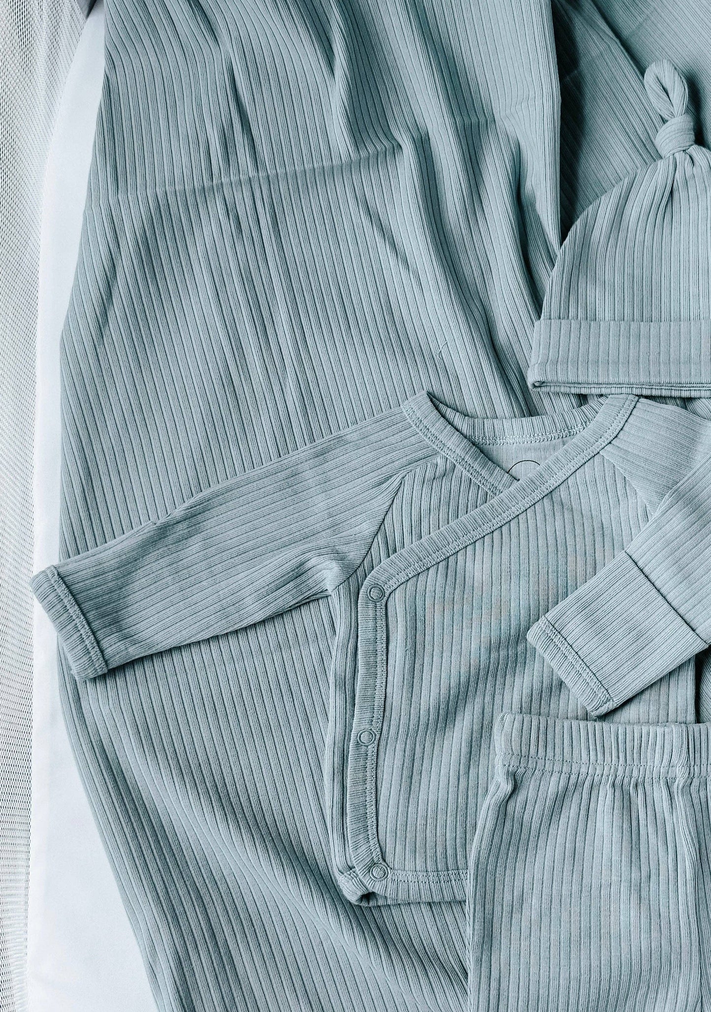 Organic Newborn Going Home Ribbed Set - Dusty Blue