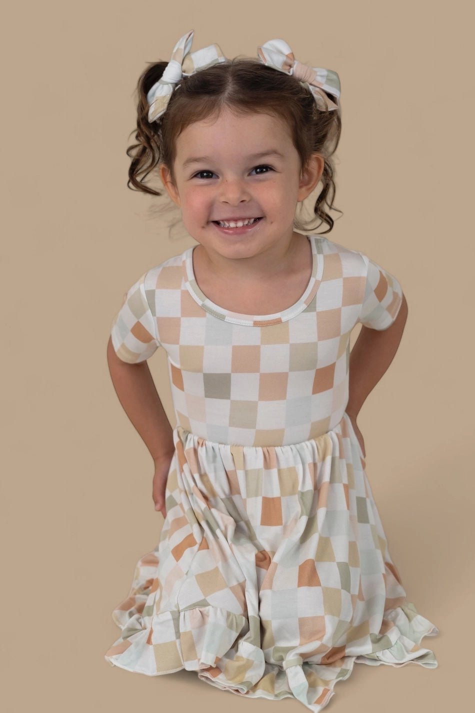 Muted Checkers Dream Bow Hair Clips