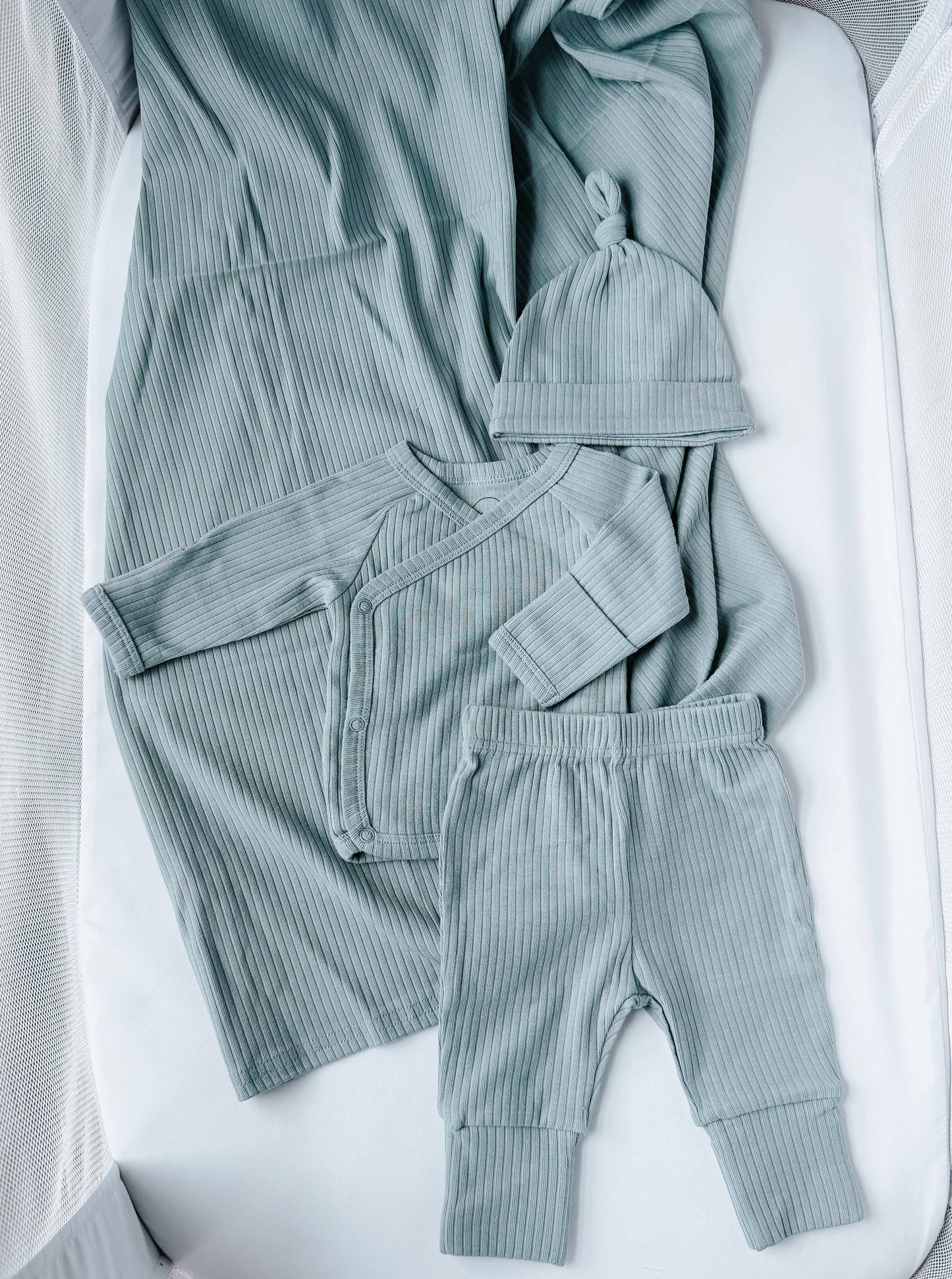 Organic Newborn Going Home Ribbed Set - Dusty Blue