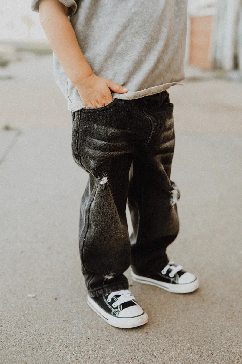 Relaxed Straight Washed Black Denim Jeans